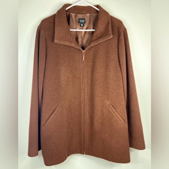 EILEEN FISHER Italian Fabric 100% WOOL Mock Neck FullZip Coat Jacket Pockets XL - Picture 10 of 14